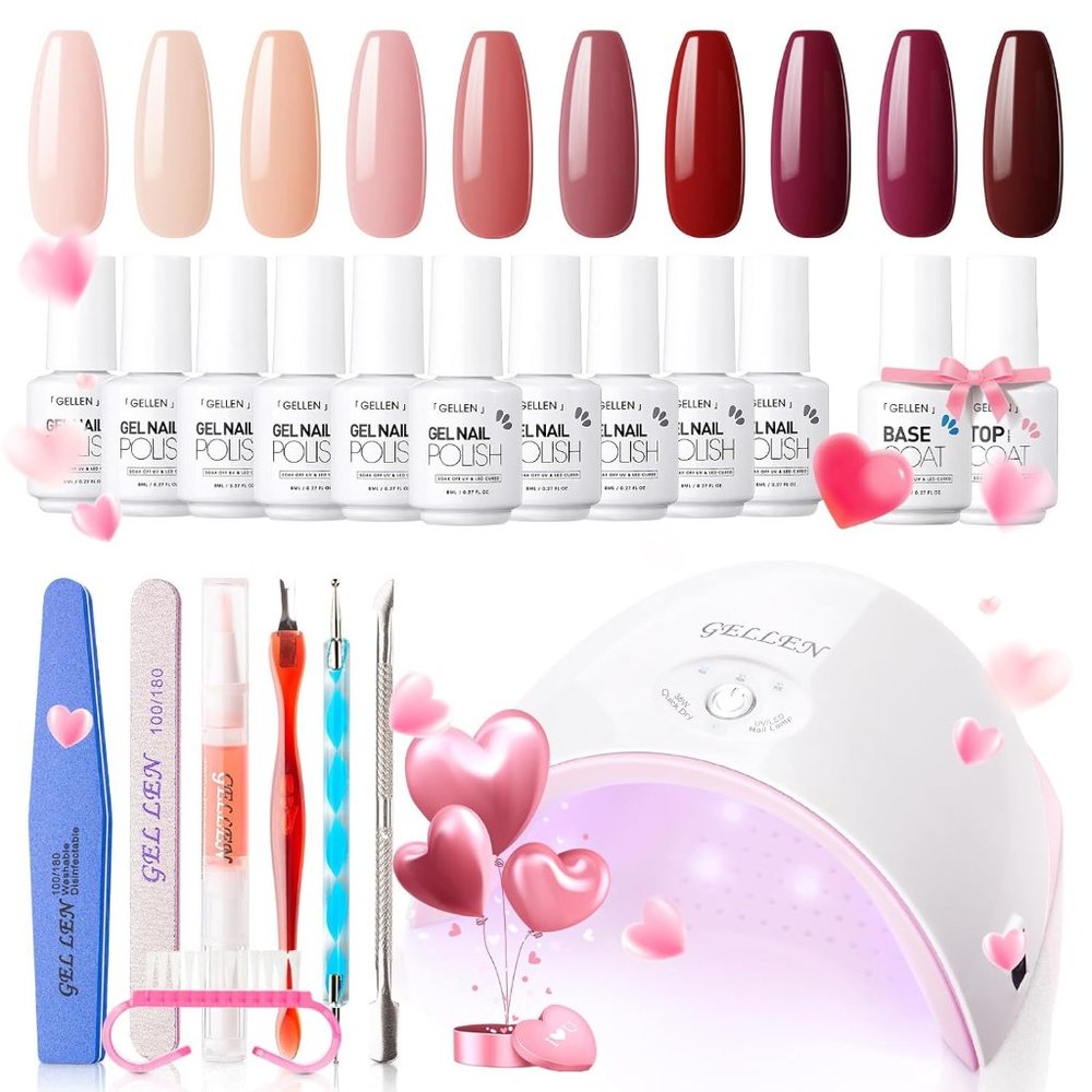 Gellen Gel Nail Polish Kit with UV Light Starter Kit, 10 Colors 36w nib